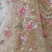 Tissu en dentelle haut de gamme lourdement perlé et brodé de sequins - Tissu en maille brodé floral pour robes de soirée