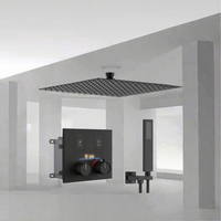 Ensemble de douche encastré contemporain en laiton noir, mitigeurs thermostatiques à bouton-poussoir 2 fonctions, affichage LED, douche pluie massante encastrée