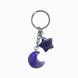 Porte-clés en améthyste de haute qualité, lune et étoile, cristal violet naturel, pour décoration - Product Image 4