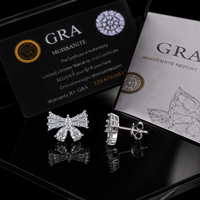 Boucles d'oreilles personnalisées en gros avec nœud, en moissanite, taille baguette et poire, couleur D VVS, certifiées GRA, en argent 925, motif papillon, pour femmes, OEM