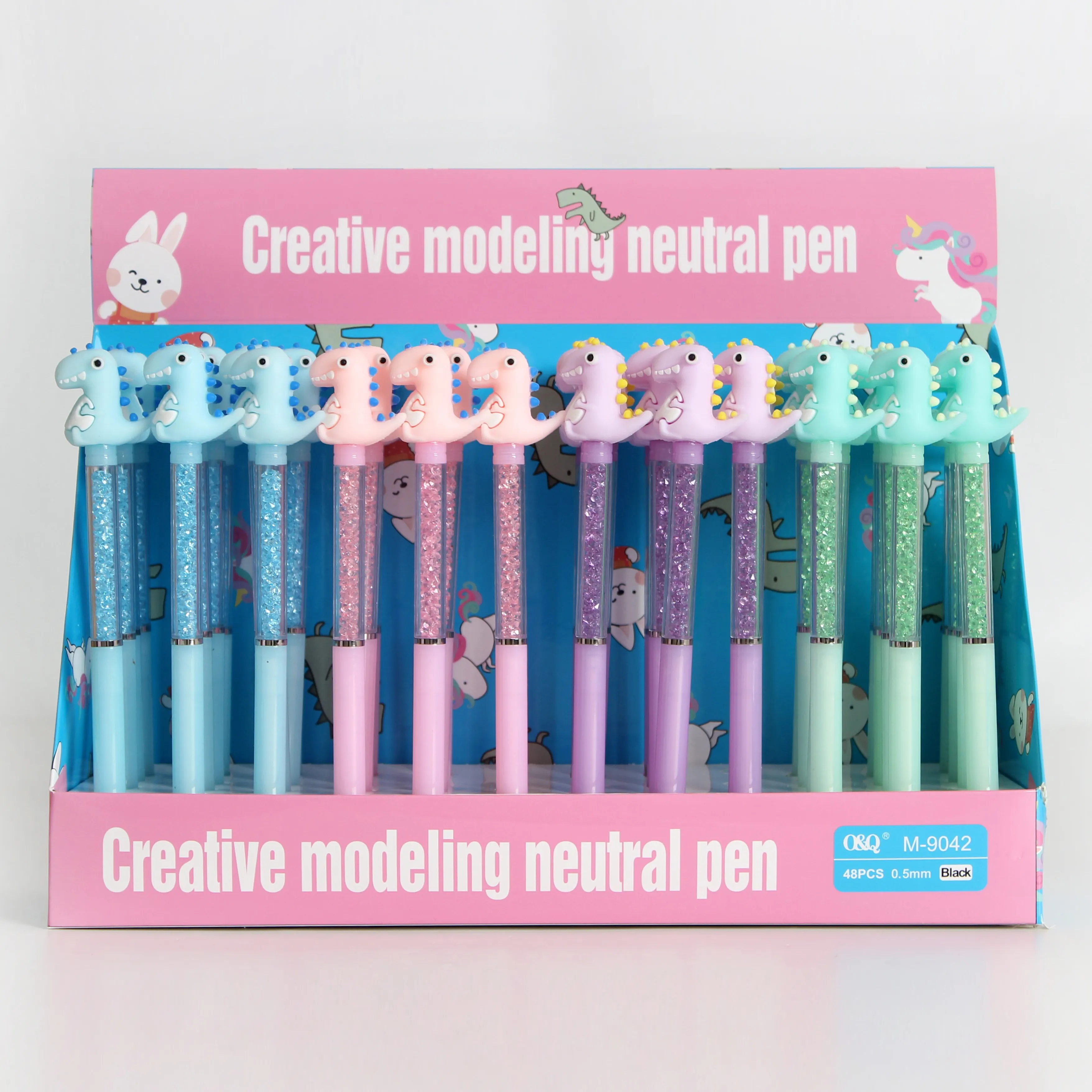 O & Q оптовая продажа ручка с блестками Хрустальный держатель для ручки с динозаврами шариковые ручки синий и черный 0,5 мм для подарка школьные канцелярские принадлежности поставщиков