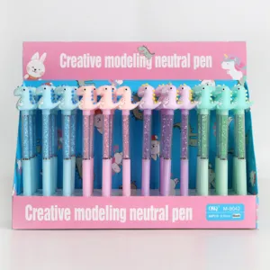 O Q Wholesale Pen Glitter Crystal Pen Holder Has Dinosaur Ball Pens Blue And Black 0.5mm For Gift School Stationery Suppliers