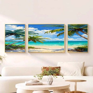 Playa puesta de sol lienzo pared pintura océano olas paisaje marino tríptico costero sala de estar hogar Decoración pared arte impresión paisaje pintura - Product Image 4