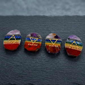 <b>Chakra</b> Bonded Reiki Elements & Tumble Stone <b>Set</b> | Carved Engraved Gemstones with Love Theme - Product Image 2