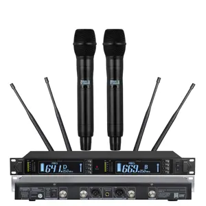 Sahne performansı için uzun menzilli gerçek çeşitlilik uhf profesyonel kablosuz mikrofon akülü mikrofon sistemi
