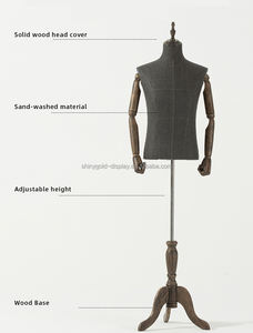 دمية جاكيت لعرض مجوهرات المتاجر للرجال مانيكان خشبي بذراعين مرن كتان أسود الجزء العلوي من الجسم مانيكان بدلة للرجال لعرض المجوهرات - Product Image 5
