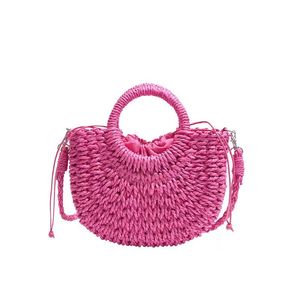 กระเป๋าสะพายข้างขนาดเล็กของผู้หญิงทอรูปครึ่งวงกลมเรียบง่ายมีสไตล์กระเป๋าชายหาดอเนกประสงค์ - Product Image 5