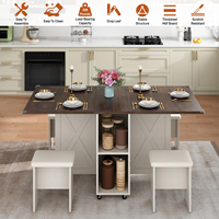Table à manger de style farmhouse, grande table à manger pliante avec 4 chaises en cuir, table de cuisine pliable à feuilles rabattables pour petits espaces