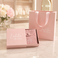 Boîte à bijoux en papier rose personnalisée de luxe avec logo et pochette en microfibre, ensemble d'emballage de bijoux personnalisé