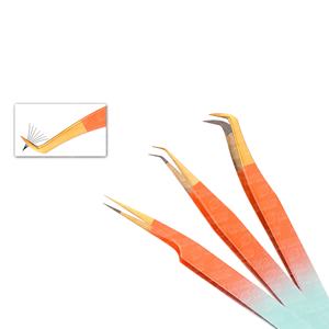 Professionnel personnalisé couleurs diamant poignée antidérapant en acier inoxydable haute personnalisé fibre incurvée extension de cils pince à épiler beauté - Product Image 3