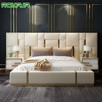 Haut de gamme personnalisable Double lit Queen dossier élastique tête de lit en cuir givré hôtel Villa chambre meubles lit de couchage