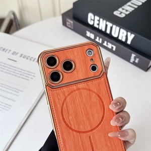 Coque de téléphone magnétique électroplaquée en cuir grain de bois, texture originale en TPU pour iPhone 17 Air 16 15 <span class=keywords><strong>Pro</strong></span> Max - Product Image 6