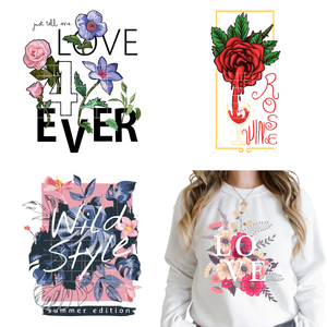 สติกเกอร์รีดร้อนลายดอกกุหลาบแห่งความรักแท้ คำคมสร้างแรงบันดาลใจ คำคมวาเลนไทน์ สำหรับรีดลงบนผ้า พร้อมใช้งาน - Product Image 1