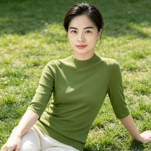 Pull <span class=keywords><strong>en</strong></span> <span class=keywords><strong>laine</strong></span> australienne Penny 100% nouveau style pour femme, col mi-haut, tricot polyvalent, manches trois quarts - Product Image 1
