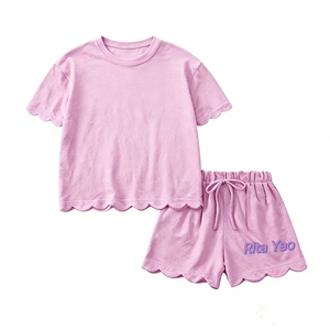 Set Estivo per Bambina in Cotone Pettinato 100% con Pantaloncini a Balze, Completo Personalizzato Due Pezzi per <span class=keywords><strong>Neonata</strong></span> - Product Image 4