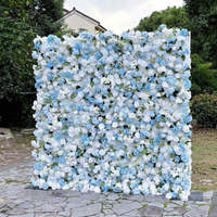 WINTINA 8x8ft Bleu clair et blanc, mur de fleurs artificielles en tissu de soie rose, toile de fond personnalisée pour arche, mariage, événement, photographie