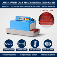 Machine d'emballage sous film rétractable à plateforme basse Xicang XC-4525 avec convoyeur à chaîne, tunnel de rétraction automatique 8KW pour l'alimentation et les boissons