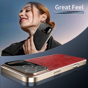 Business Electroplating PU Leather Mobile Phone Cases for iPhone 17 13 14 15 16 Pro Max With HD Lens <b>Film</b> Protective Cover - Product Image 3