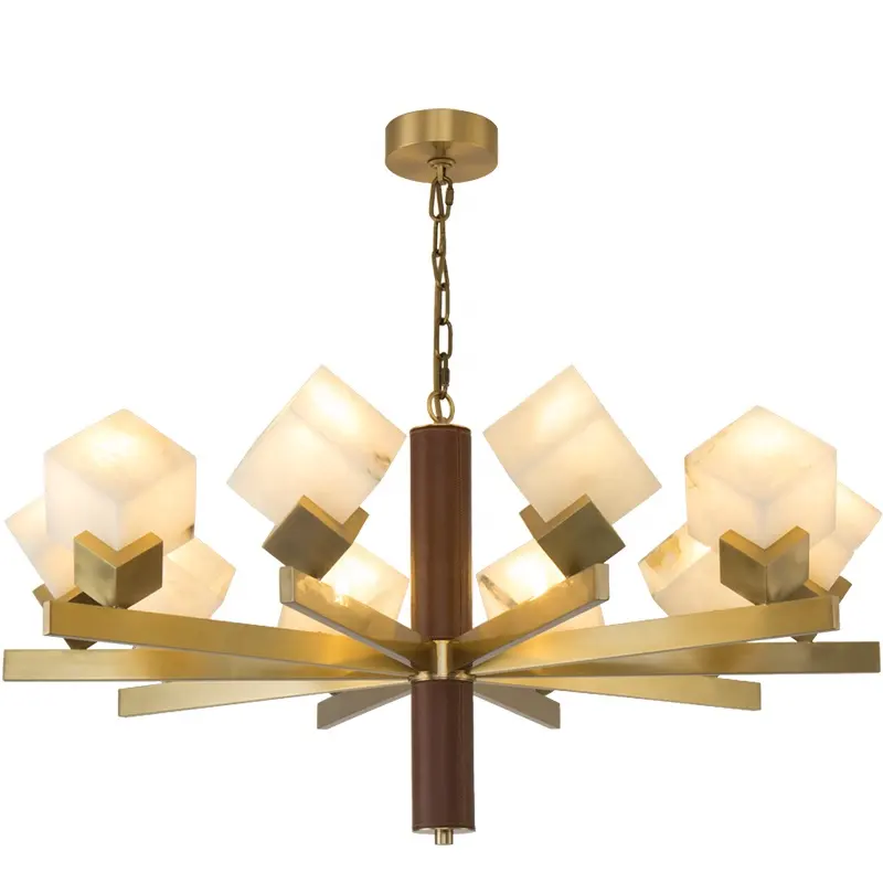 Living room chandelier copper luminous lamp leather decoration packaging marble lamps and lanterns are full of modern feeling