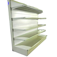 Étagère de supermarché métallique légère très vendue, 5 niveaux, avec dos perforé, finition thermolaquée, crochets en acier, type gondole