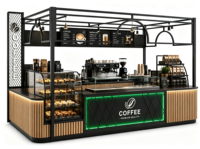 Kiosque à café moderne personnalisé, stand de café pour centre commercial, comptoir de café intérieur, kiosque à boissons et à nourriture avec auvent métallique, vitrine à pâtisserie