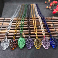 Collier en cristal avec pendentif renard obsidienne noir, collier avec pendentif renard à neuf queues pour hommes et femmes, vente en gros