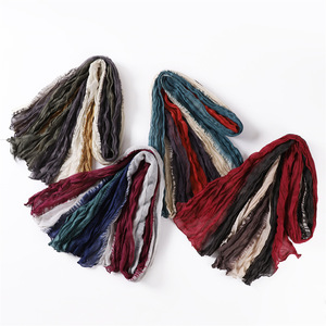 Graduated Color Crinkled Viscose Long Scarf Women Lightweight Soft Breathable Spring Autumn <b>Wrap</b> <b>Shawl</b> - Product Image 2