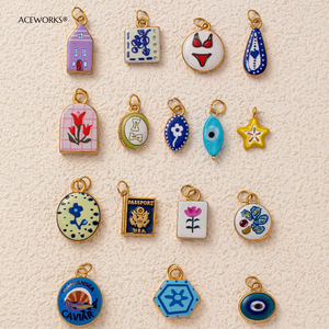 The Painted Leisure | 18K Gold Plated Brass Enamel Vintage Charms for DIY Jewelry Making | Coastal, Garden & Seafood Pendants - Product Image 6
