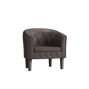 Sillón de piel sintética marrón medio con respaldo capitoné y patas de plástico para sala de estar - Product Image 1