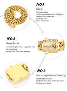 سلسلة قلادة سوار حجر الزركونيا الكامل الماس الثقيلة ميامي 18K مطلية بالذهب الفولاذ المقاوم للصدأ الأزياء والمجوهرات سلسلة الارتباط كوبي - Product Image 3