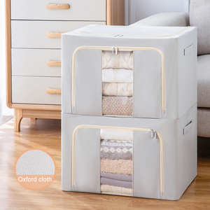 Storage Box Large Large Storage Boxes Oxford Cloth Steel Frame Storage Box Bin Waterproof Large Foldable Double Zipper Oxford Durable Fabric Cloth Storage Box