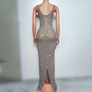 Vestido de Noche Largo y Elegante, Estilo Recto, con Diamantes, Sin Mangas, de Secado Rápido, para Cantantes, Actuaciones y Fiestas - Product Image 3