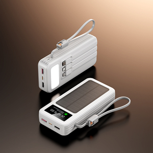 Outdoor High Capacity PD 22.5W Digital Display Portable with Torches 20000mAh Solar Power Bank with Built in 4 <b>Cables</b> - Product Image 1