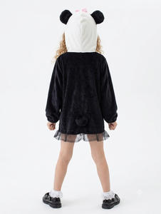 Disfraz de Panda <span class=keywords><strong>Kigurumi</strong></span> para Niños con Capucha, Cola y Orejas, Felpa Negra/Blanca y Dobladillo de Tul Negro, Vista Trasera - Product Image 4