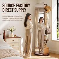Miroir rotatif en bois massif avec porte-vêtements, miroir sur pied pleine longueur pour chambre à coucher, miroir pivotant pour la maison