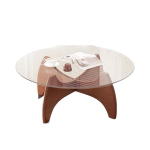 NKAHS Modern Glass Coffee <b>Table</b> with Wood Frame <b>Small</b> <b>Round</b> Design for Living Room and Balcony Use - Product Image 4
