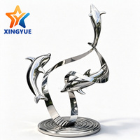 Sculpture de dauphin en acier inoxydable 304 poli miroir sur mesure, fontaine d'eau extérieure décorative, taille OEM