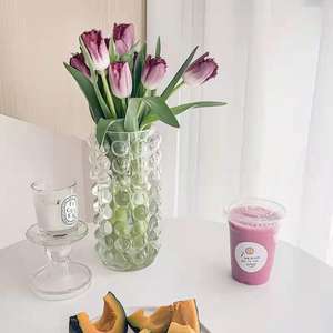 Vase en verre à bulles à petite échelle, transparent, style Ins, décoration française en relief, article pour arrangement floral dans le salon, style court - Product Image 3