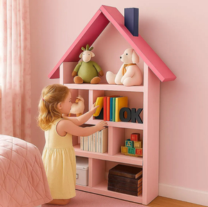 Estantería en Forma <span class=keywords><strong>de</strong></span> <span class=keywords><strong>Casa</strong></span> para Libros y Juguetes, Organizador <span class=keywords><strong>de</strong></span> Almacenamiento Montessori, Estantería <span class=keywords><strong>de</strong></span> Madera para Niños, <span class=keywords><strong>Casa</strong></span> <span class=keywords><strong>de</strong></span> Muñecas - Product Image 1