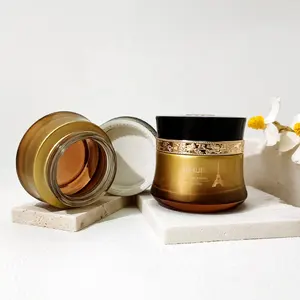 Yeni koleksiyon lüks dekoratif cam tasarım teneke kutu seti 30g 50g altın cam kozmetik kavanoz için makyaj kutusu kavanoz
