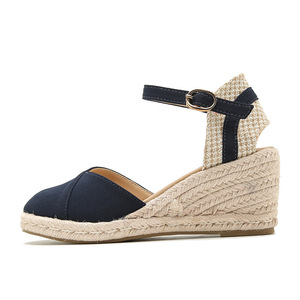 New Trendy Buckle Slingback Custom <strong>Espadrilles</strong> Women Canvas <strong>Wedges</strong> Shoes Platform Chunky <strong>Wedge</strong> Heel Sandals - Product Image 3