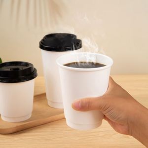 Gobelets à café jetables biodégradables écologiques personnalisés à double paroi certifiés BPI/GFSI en papier kraft imprimé sur mesure - Product Image 1