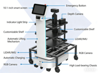 Robot AGV de type élévateur L150, capacité de levage de 150 kg, levage de 5 cm, navigation autonome, charge automatique, contrôlé par application, pour le transfert de marchandises en entrepôt et en usine