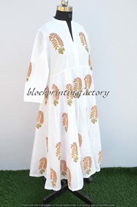 Robe longue tunique en coton imprimé à la main et brodée, grande taille, pour femme, tenue décontractée, ODM - Product Image 3