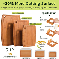 Ensemble de planches à découper en bambou avec support de rangement, fabriqué en Chine, marque privée, planche à découper pour la cuisine, le service, le barbecue, les pique-niques en plein air