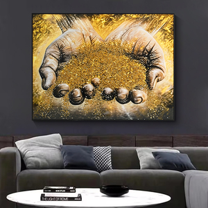 Decorazione per la casa moderna effetto 3D mani operose pittura a olio su tela su misura con pietra epossidica oro cristallo porcellana - Product Image 3