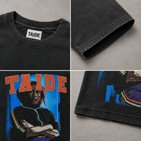 T-shirt Boxy TaiDe sur mesure 280 GSM, délavage vintage, imprimé en relief, graphique en chenille et strass, épaules tombantes, usine de vêtements OEM ODM en gros
