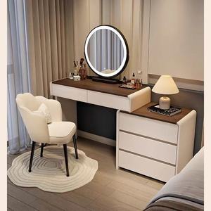 New Bedroom Dresser Walnut Color Panel Makeup <b>Table</b> Bedside Chest <b>Drawers</b> Integrated Modern Minimalist Desk Skirting <b>with</b> <b>Mirror</b> - Product Image 4