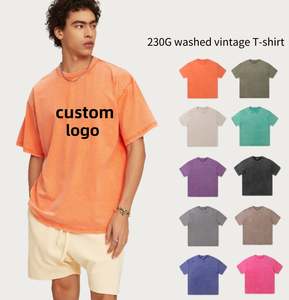 เสื้อยืดโอเวอร์ไซส์ผู้ชายผ้าฝ้าย 100% ขายส่งแบบ OEM พิมพ์ลาย DTG พร้อมโลโก้ เสื้อยืดเนื้อหนา ซักกรดสไตล์วินเทจ เสื้อยืดสั่งทำพิเศษ - Product Image 1