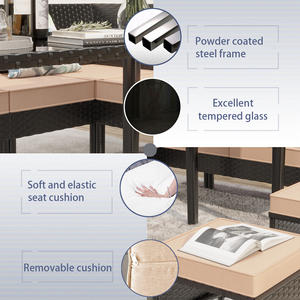 Ensemble de meubles de patio chaises de conversation de jardin en osier et rotin PE avec table en verre trempé - Product Image 5